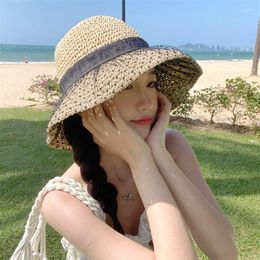 Wide Brim Hats Gauze Women Summer Visors Hat Foldable Sun Large Beach Fashion Straw Chapeau Femme UV Protection Cap