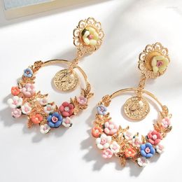 Hoop Earrings European Style Exaggerated Big Flowers Multi-layer Resin Female Simple Bohemia Jewellery Gifts