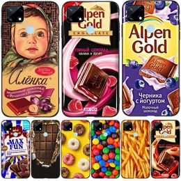 For Realme C12 C25 C25S 7i Global Case Back Cover For Narzo 20 30A Phone Black Tpu Case ChoColate Food Package