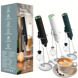 5pcs New Electric Milk Frother USB Charging Frother Handheld Egg Beater Mini Mixer Foamer (electric Milk Frother, USB Charging Cable, Stand, Stirring Head, Whipping Head)