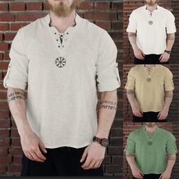 Men's T Shirts 2023 Cotton And Linen Fashion Embroidered Long Sleeve Stand Up Collar Shirt T-shirt Loop