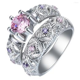 Wedding Rings Black Gun Sets Purple Red Pink Zircon Vintage Fashion Jewellery Gift Princess Engagement For Women