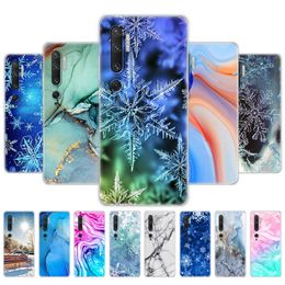 For Xiaomi Mi Note 10 Case Soft TPU Silicon Cover Pro Bag Bumper Marble Snow Flake Winter Christmas