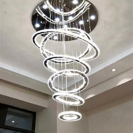 6 Rings Crystal LED Chandelier Pendant Light Fixture Crystal Light Lustre Hanging Suspension Light for Dining Room Foyer Stairs MY261l