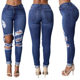 Women s Jeans LJCUIYAO Women Denim Skinny Trousers High Waist Destroyed Knee Holes Pencil Pants Stretch Ripped Boyfriend Female 230715