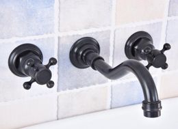 Bathroom Sink Faucets Black Oil Rubbed Bronze Widespread Wall-Mounted Tub 3 Holes Dual Handles Kitchen Basin Faucet Mixer Tap Asf500