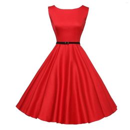 Casual Dresses 2023 Women Vintage Dress Summer Sleeveless Solid Colours Retro 50s 60s Rockabilly Party Prom Grown Swing Vestidos#g3