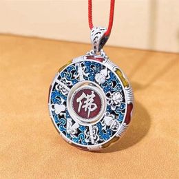 Pendant Necklaces LH Inverted Enamel Colour Buddha Babao Vintage Made Old Guochao Ethnic Style Burning Blue Sweater Chain