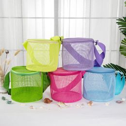 Storage Bags Mesh Beach Bucket Summer Shell Toys Tote Bag With Handle Kids Collection Sand Basket For Family Travel
