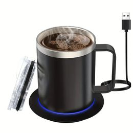 Coffee Mug Warmer Electric Set For Desk,Mug With Heating Base And Lid,Intelligent Coffee Mug For Heating Milk