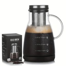 1pc Ice Drip Coffee Cold Extraction Pot, 32 Oz Hand Brew Cold Brewing Pot, Household Sharing Pot, Juice Filter Glass Pot