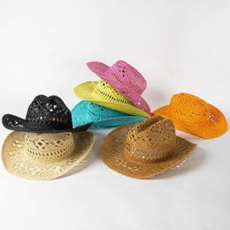 Wide Brim Hats 2023 Fashion Casual Hollowed Out Hand Braided Bow Webbing Cowboy Straw Hat Outdoor Travel Sun Protection Sunshade