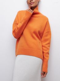 Women's Sweaters Candy Colour Turtleneck 2023 Autumn Loose Orange Oversize Sweater Knitted Top With Sleeves Pullovers For Women Jumpers