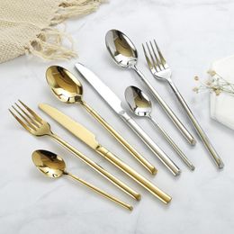 Flatware Sets Luxury Gold Shiny Cutlery Tableware Set Spoons Forks Dinner For Kithcen Utensils Drops Ship