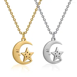 Pendant Necklaces Luxury Star Moon Choker Necklace For Women Stainless Steel Clavicle Chain Jewellery Gift