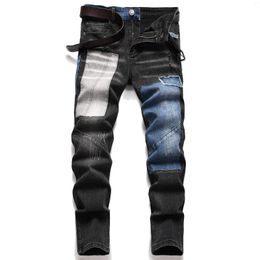 Men's Jeans Stock Black Stitching Blue Fashion Straight Wash Slim Denim Pants Street Style Casual