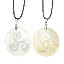 Pendant Necklaces Triskele Triple Spiral Symbol Charms Round White Mother-of-pearl Necklace For Women And MenLucky Protection Jewelry Gift