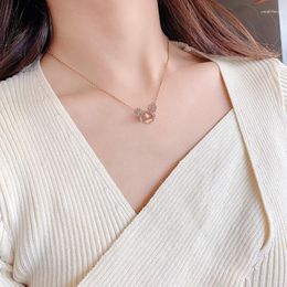 Pendant Necklaces Rose Gold Colour Mouse Necklace With Crystal Clavicle Chain Women's Neck Jewellery Cartoon Movie Small Femme