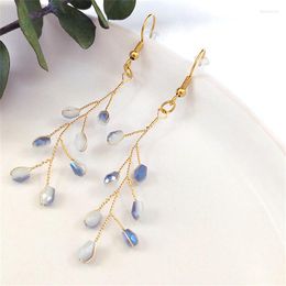 Stud Earrings French Vintage Beads Branch Gold Colour Women Tassel Stainless Steel Olive Leaf Earring Jewellery Girl Party E8020S04