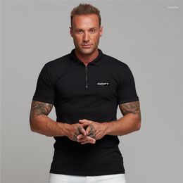 Men's Polos Men Casual Basketball Training Short Sleeve Jersey Gym Fitness Summer Moisture Wicking Cotton Breathable Zip Collar Polo Shirt