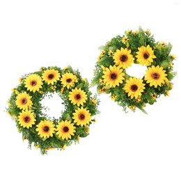 Decorative Flowers Artificial Sunflower Wreath Hanging Garland Rustic Outdoor Front Door For Home Decor Backyard Party Fireplace Farmhouse