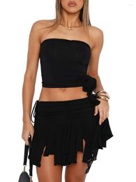 Women's Tanks Y2k Clothes Summer Ruched Tube Tops Mujer Strapless Solid Colour 3D Rosette Ruffle Bandeau Slim Fit Shirts