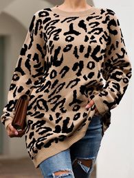 Women's Sweaters Leopard Print Sweater Women Elegant Casual Knitted Pullover Winter Fashion Long Sleeve Knitwear Female Vintage Oneck Jumper