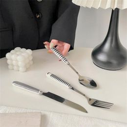 Dinnerware Sets Portable Cutlery Set Ceramic Handle Kit Kitchen Tableware Vintage Knife Fork And Spoon El Steak