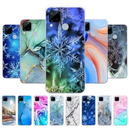 For Realme C15 Case 6.5 Inch Soft Silicon TPU Back Phone Cover OPPO RMX2180 Marble Snow Flake Winter Christmas