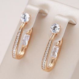 Dangle Earrings Kinel Shiny Natural Zircon Hoop For Women Fine Wedding Jewellery Design 585 Rose Gold Colour Daily