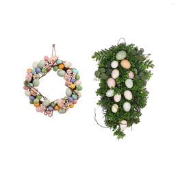 Decorative Flowers Easter Colourful Egg Wreath Handmade Wall Hanging For Day Fence Window