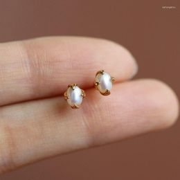 Stud Earrings Silver Inlaid Oval Mini Pearl In Minimalist Elegant Style Earings For Women Party Banquet Fine Jewelry