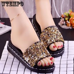 Slippers Women Crystal Slippers Ladies Bling Flats Female Fashion Outdoor Beach Shoes Female Footwear Women Summer Slides Plus Size 230715