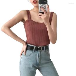 Women's Tanks Tops Women One-line Neck Suspender Vest 2023 Summer Y2K Tank Top Rib Knitted Frairy Grunge Crop Korean Fashion