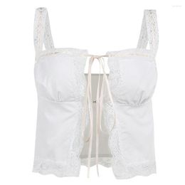 Women's Blouses Women Sexy Vest Stunning Lace-trimmed Backless Chic Tank Top With Ribbon Lace-up Closure A Must-have For Elegance