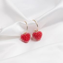 Stud Earrings Red Heart Crystal For Women Cute Elegant Peach Shape Party Ear Gifts Jewelry Boucle D'oreille