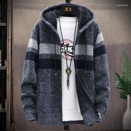 Men's Sweaters Spring Fleece Warm Sweater 2023 Men Hooded Cardigan Striped Patchwork Slim Coat Christmas Jumper Clothing