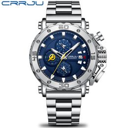 Relogio Masculino CRRJU Sport Chronograph Mens Watches Top Brand Luxury Full Steel Quartz Clock Waterproof Big Dial Watch Men