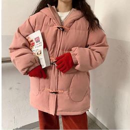 Women's Trench Coats Women Solid Hooded Horn Botton Parkas Female 2023 Winter Thick Warm Padded Harajuku Girl Sweet Fashion Outerwears