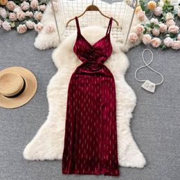 Casual Dresses Summer Elegant Sexy Club Evening Party Women V Neck Sleeveless Spaghetti Strap Velvet Dress Bodycon Backless Slip