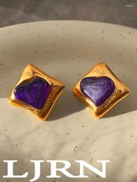 Stud Earrings 2023 Purple Heart Earring Geometry Irregularity Vintage Brass Gold Colour Plating Metal For Women Jewellery