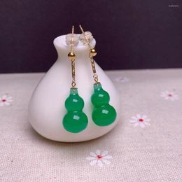 Dangle Earrings SHILOVEM 18k Yellow Gold Real Natural Green Chalcedony Wholesale Fine Women Party Gift 10 17mm Myme1017890ys