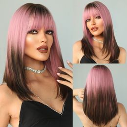 Synthetic Wigs NAMM Ombre Blonde Wig for Women Synthetic Wig with Bangs Daily Cosplay Party Heat Resistant Fake Hair Short Bob Wig Straight 230715