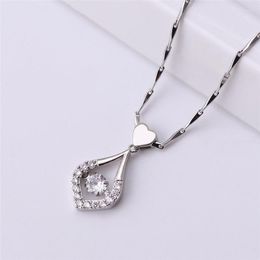 Pendant Necklaces DoreenBeads Trendy Romantic Valentine's Day Gift Hollow Micro Zircon Heart Drop Necklace For Women Accessories 1 Pc