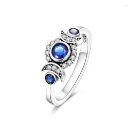 Cluster Rings 2023 925 Sterling Silver Shining Moon Blue Gem For Women Pave Shiny Zircon Fine Birthday Jewellery Original