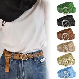 Belts Fashion Women Braided Bright Colours Circular Gold Buckle Ladies Waist Ornament No Holes All Matching