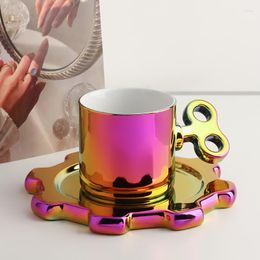 Mugs Creative Gear Mug Coffee Cup Saucer Drinking Water Gradient Ceramic Household Dispenser Exquisite Gift Birthday