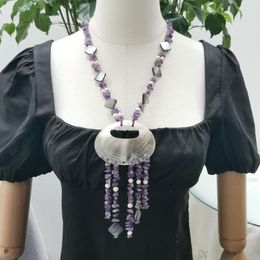 Pendant Necklaces Lii Ji Purple Color Tassels Necklace 66cm Amethysts Pearl Shell Women Jewelry Stock Sale