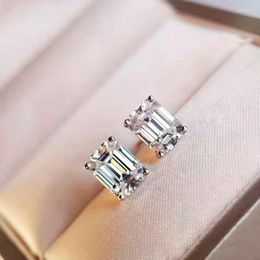 Stud Earrings 4-Prong Solitaire 3.0ctw. Simulated Diamond Emerald Cut For Women Silver 925 Jewelry Birthday Gifts