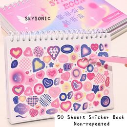 Adhesive Stickers SKYSONIC BOBO 50 Sheets Sticker Book Non-Repeated Decor Scrapbooking Lable Idol Kpop Stationery Postcards Kawaii Sticker 230715